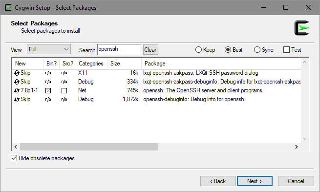 Select Openssh Packages